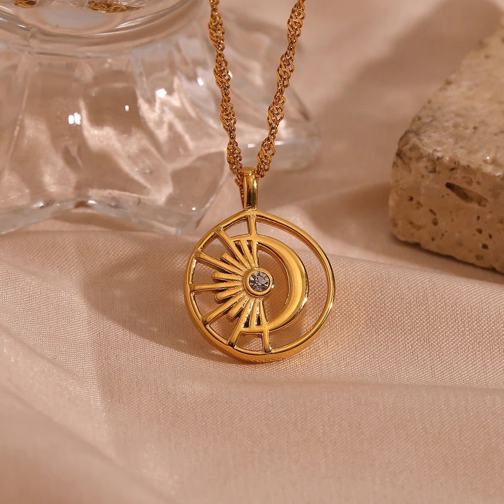 Hollow Moon and Sun Pendant Necklace