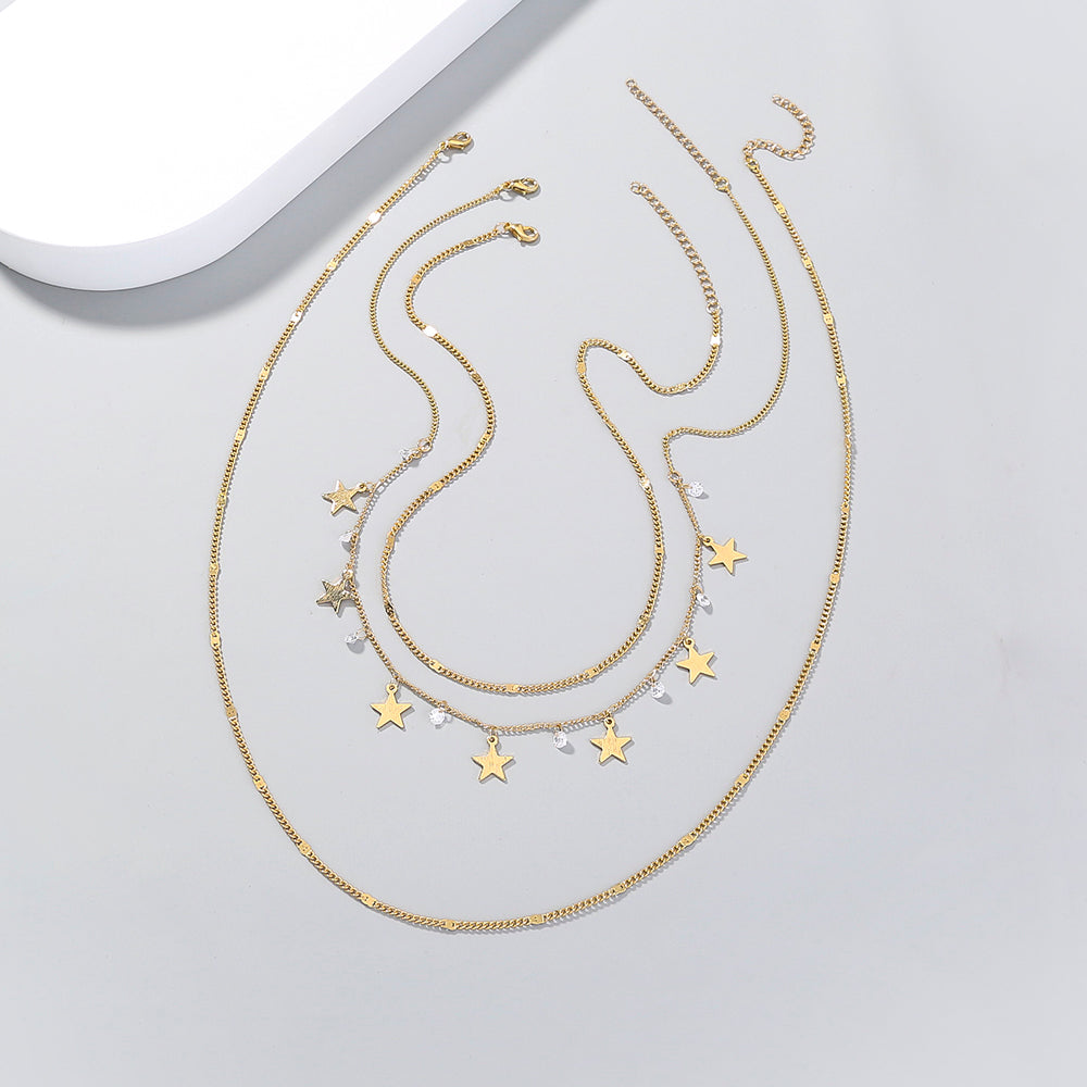 Star Detailed Triple Layered Necklace