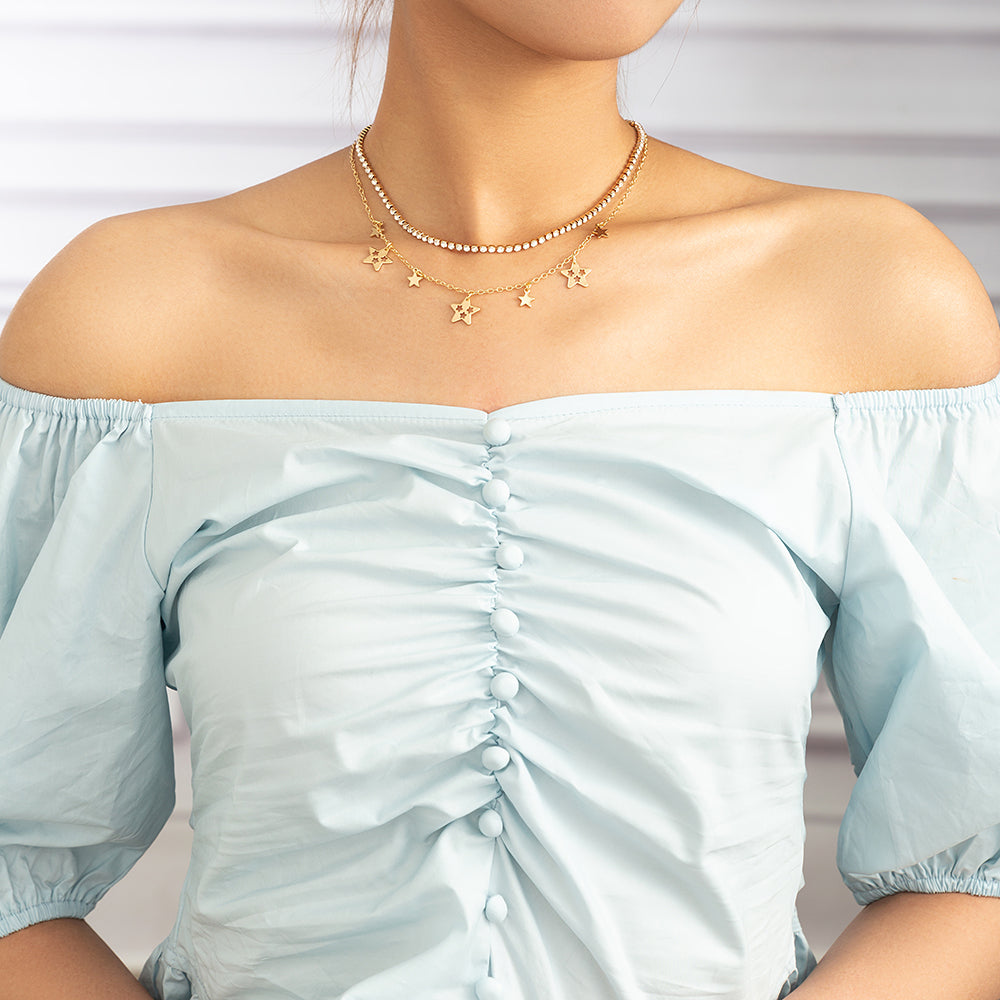 Stars White Diamonds Layered Necklaces