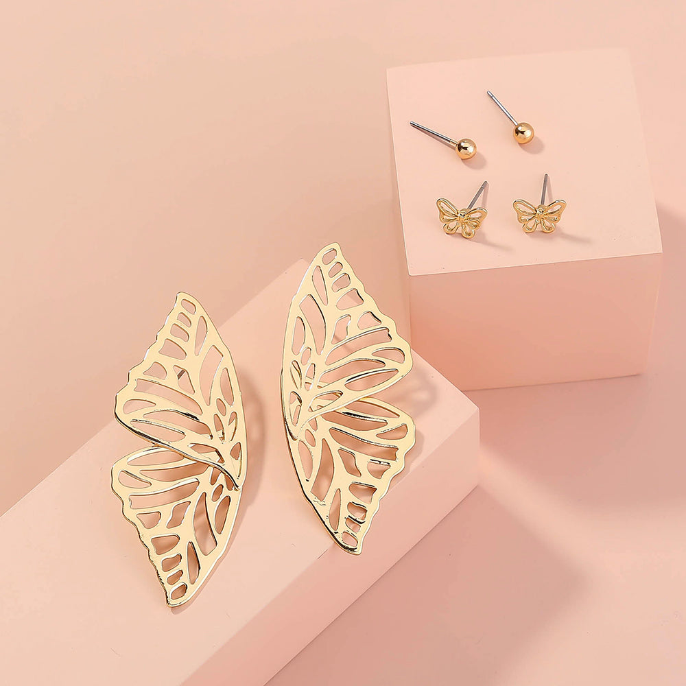 Golden Winged Butterfly Earring Set