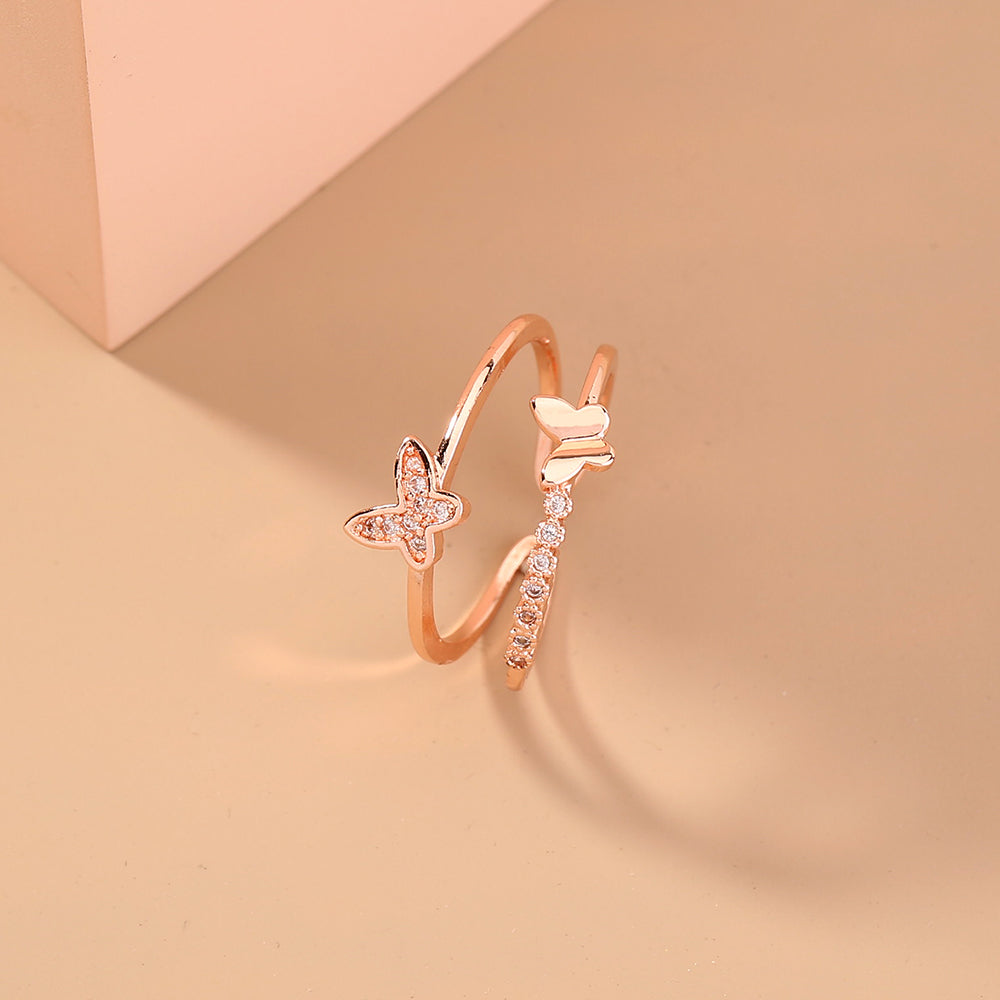 Double Crystal Butterfly Ring