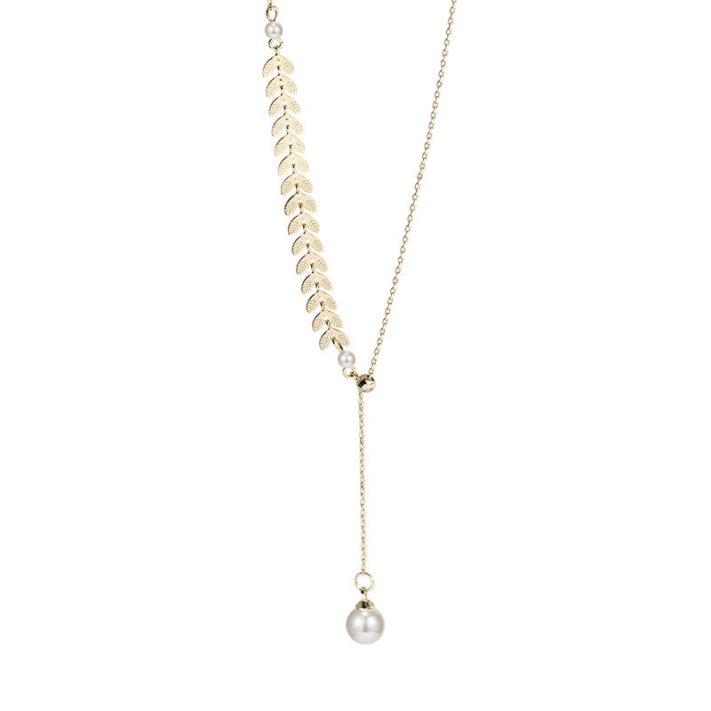 Feather Drop Pearl Necklace