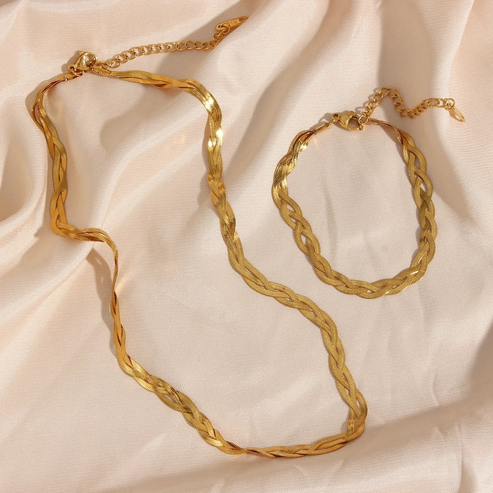 Triple Braid Herringbone Necklace