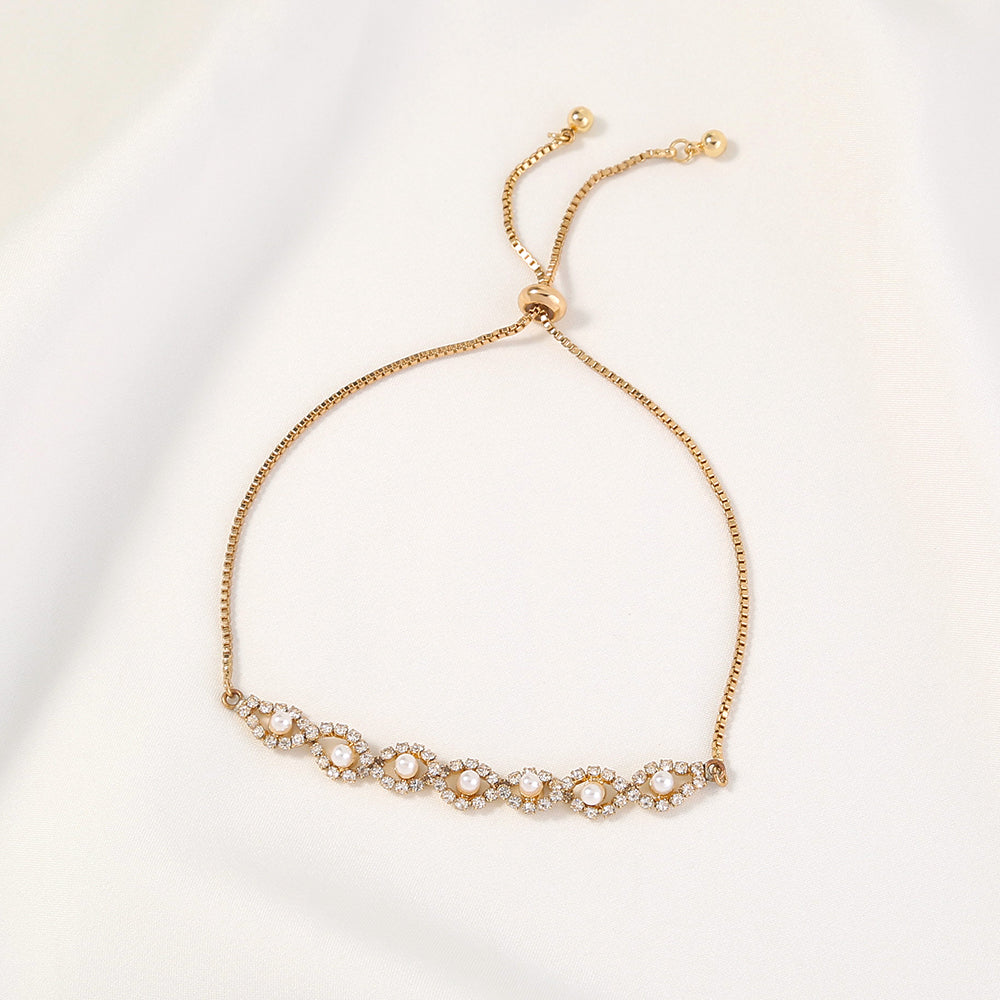 Wave Cross Pearl & Zicron Bracelet