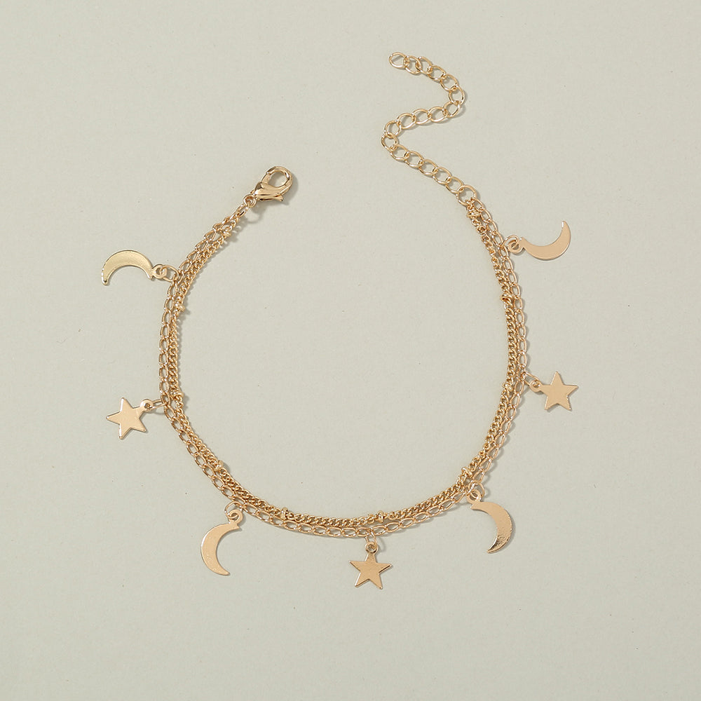 Minimalist Moon & Star Pendant Bracelet