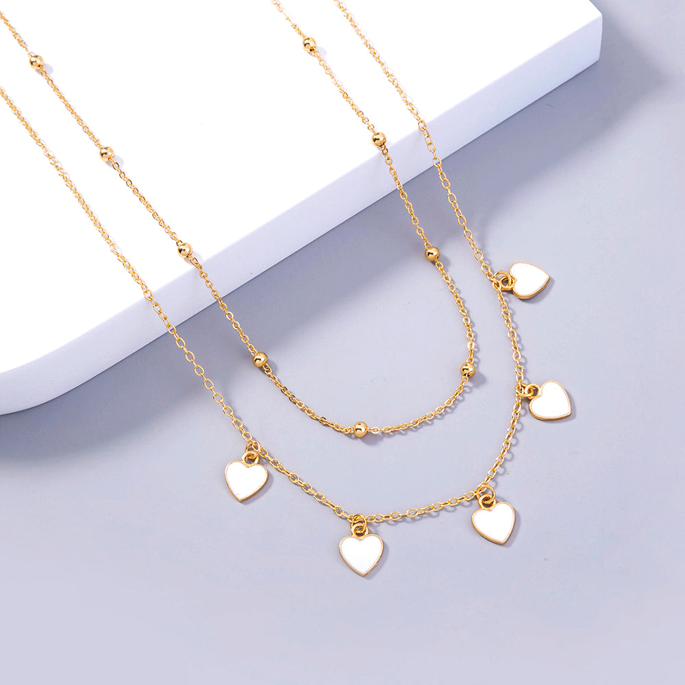 White Heart Layered Necklace