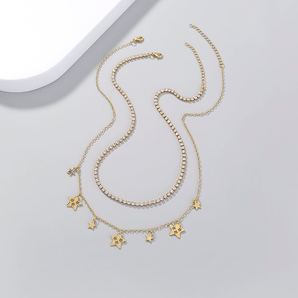 Stars White Diamonds Layered Necklaces