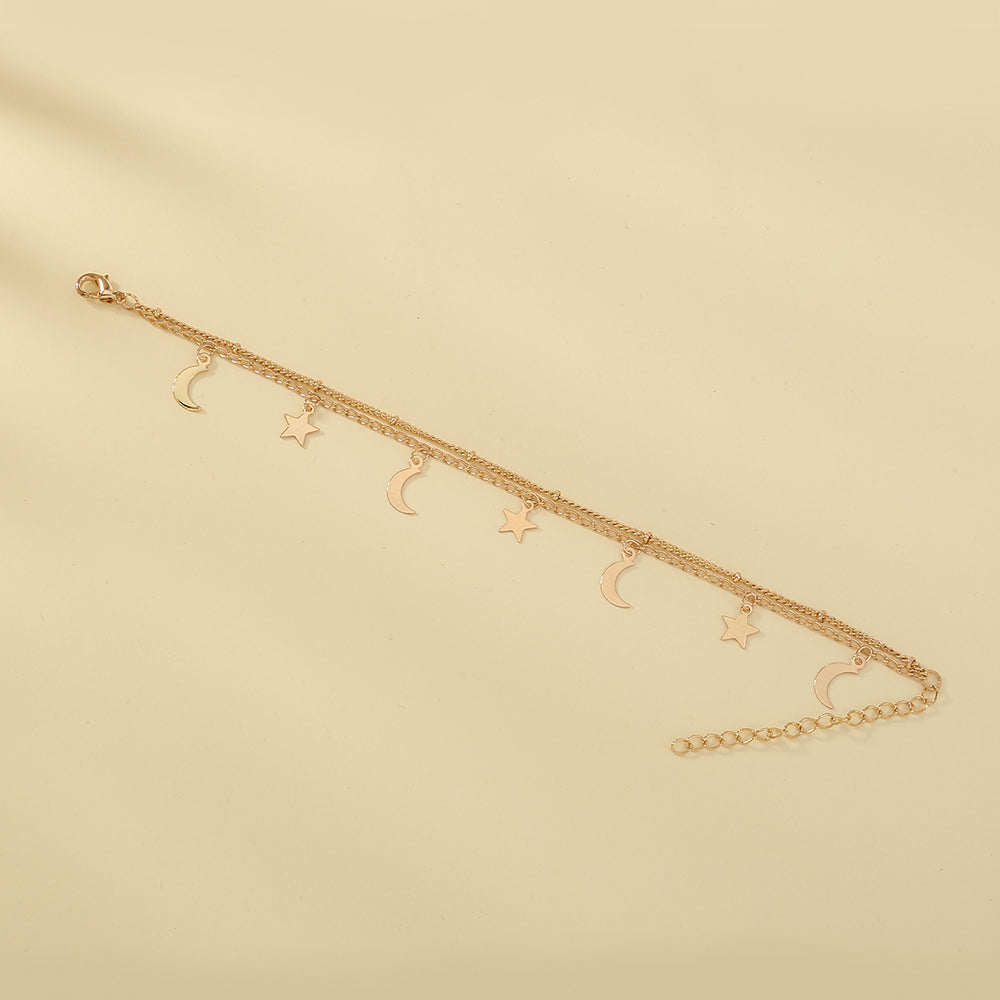 Minimalist Moon & Star Pendant Bracelet