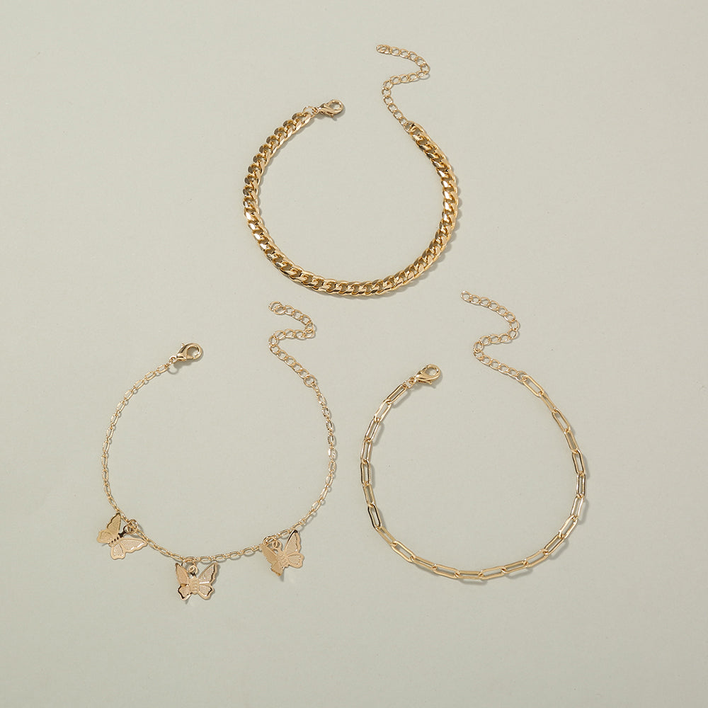 Butterfly Pendant Layered Bracelets (3pcs)
