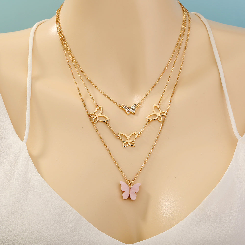 Forever Butterfly Layered Chain Necklace