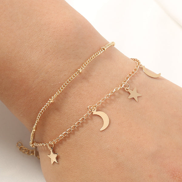 Minimalist Moon & Star Pendant Bracelet