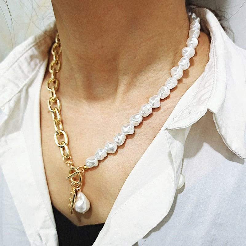 Vintage Pearl Lock Chains Necklace