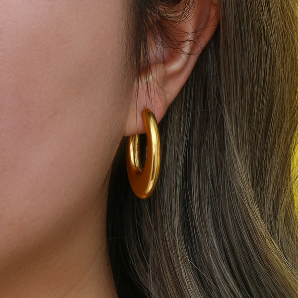 Round Hollow Gold Hoop Earrings