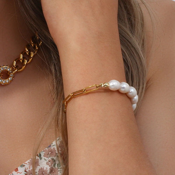 Freshwater Pearl Paper Clip Chain Bracelet