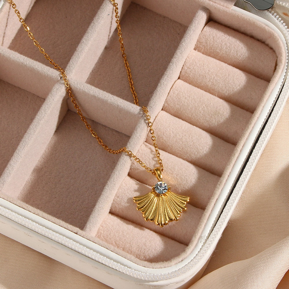 French Ginkgo Crystal Pendant Necklace