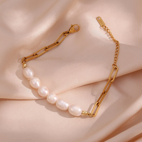 Freshwater Pearl Paper Clip Chain Bracelet