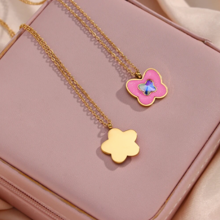 Cute Enamel Coated Floral Necklace