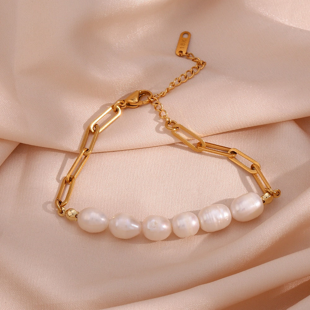 Freshwater Pearl Paper Clip Chain Bracelet