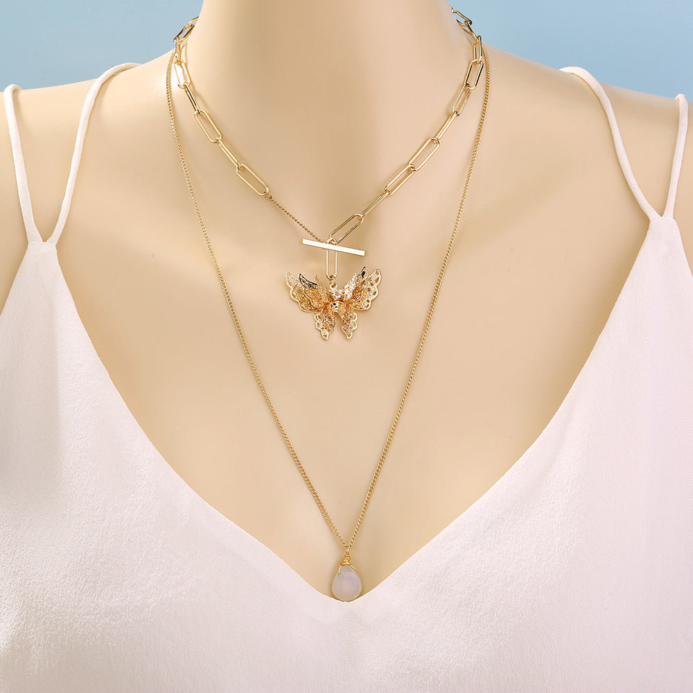 Butterfly Stone Layered Necklace
