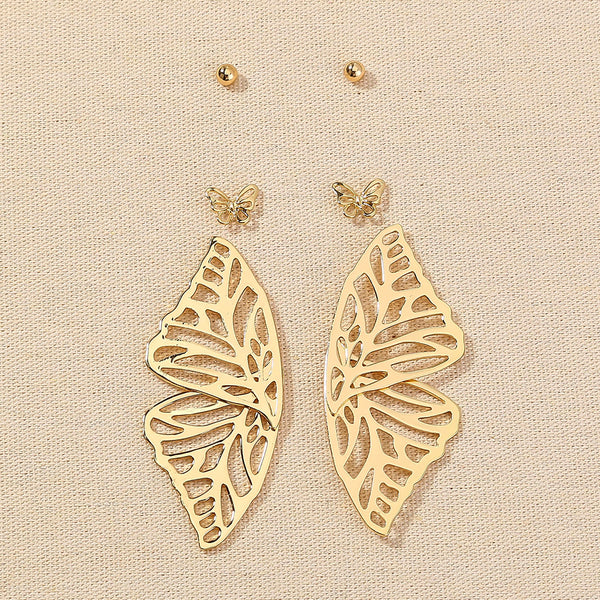 Golden Winged Butterfly Earring Set