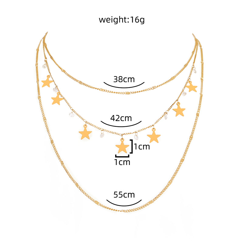 Star Detailed Triple Layered Necklace