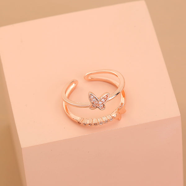 Double Crystal Butterfly Ring