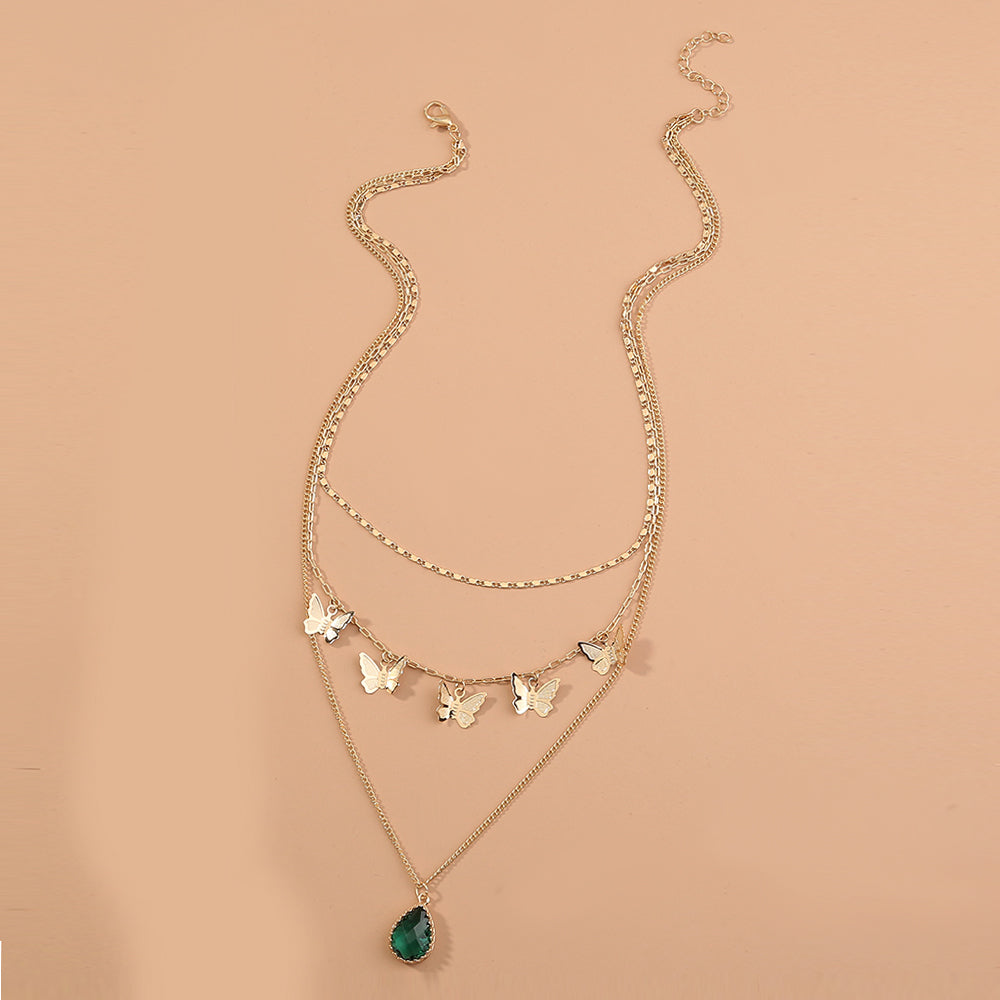 Butterfly & Green Pendant Necklace
