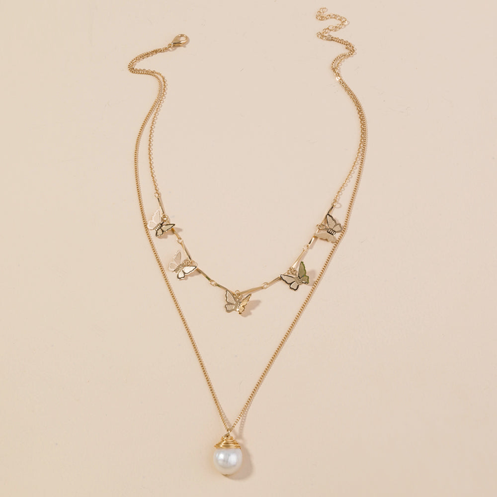 Pearl & Butterfly Layered Necklace