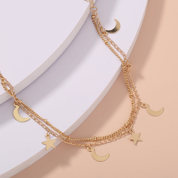 Minimalist Moon & Star Pendant Bracelet