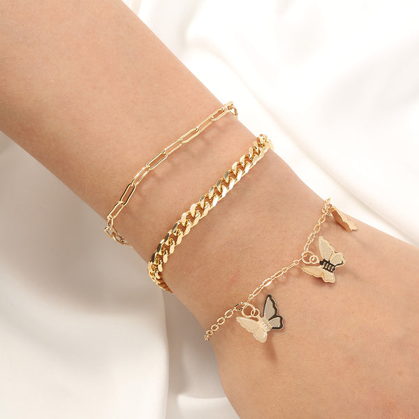 Butterfly Pendant Layered Bracelets (3pcs)